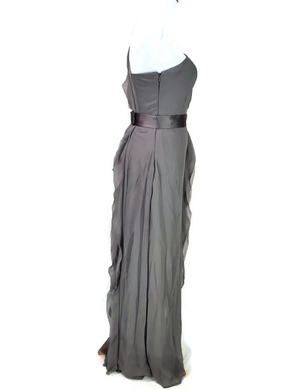 White by Vera Wang One Shoulder Ruffle Gown Dress Bridesmaid Wedding Gray Sz 2 - Picture 3 of 13